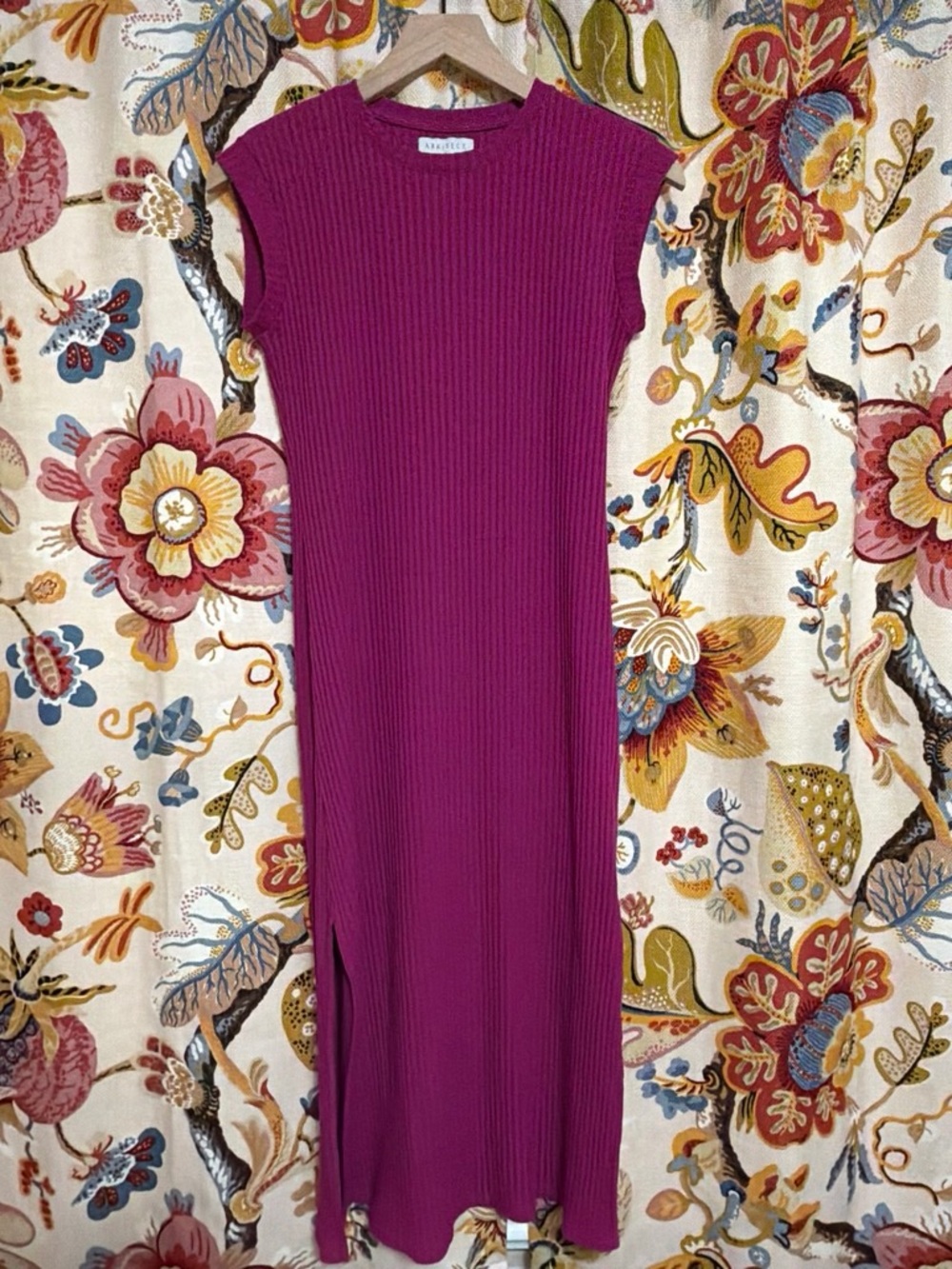 Pink Ribbed Midi Dress - Sleeveless Knit